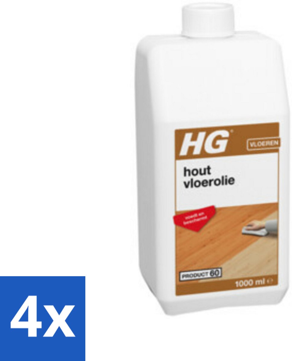 4 x HG Hout Vloerolie 1 liter - Houtvloer Olie - Vloerolie Hout - Houten Vloeren Beschermen - Houtvloer Onderhoud - Vloerolie HG