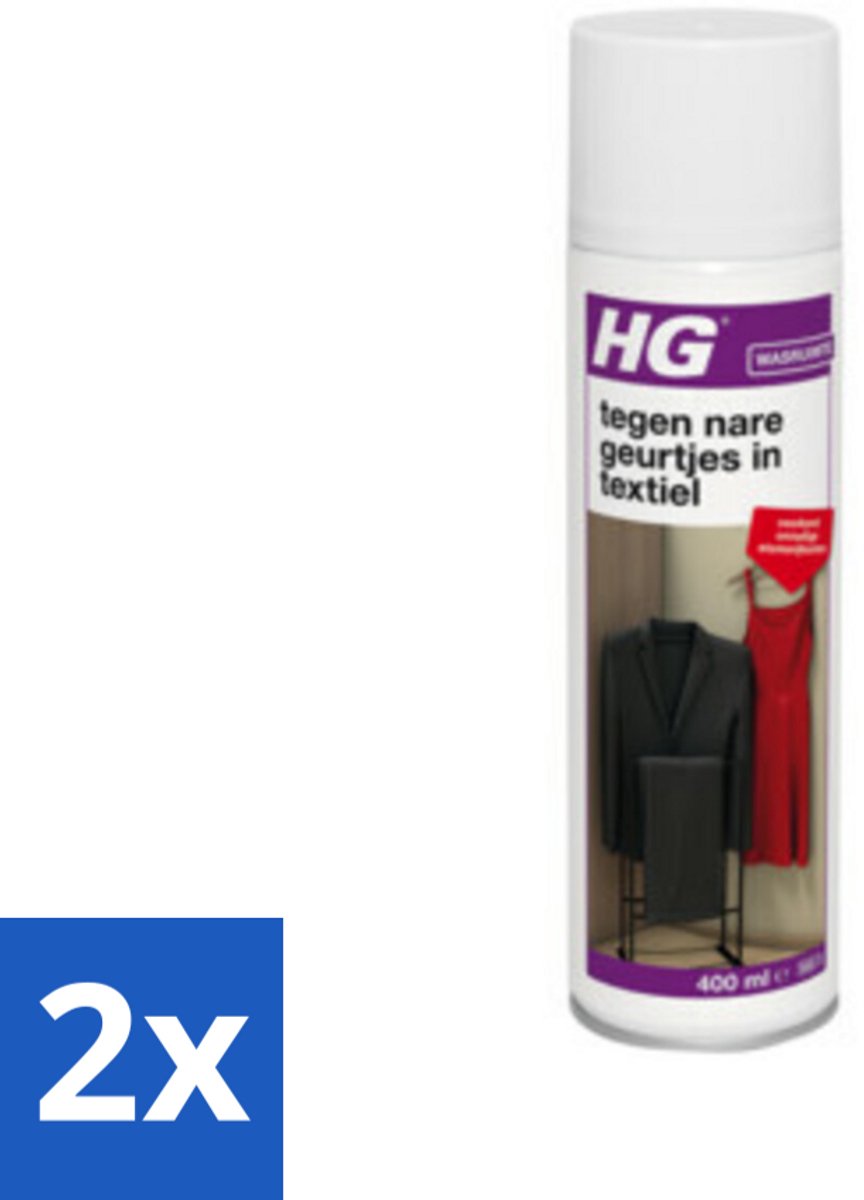 2 x HG Tegen Nare Geurtjes In Textiel 400 ml - Geurverwijderaar - Textielreiniger - Kledingverfrisher - Geurneutralisator - Wasruimte