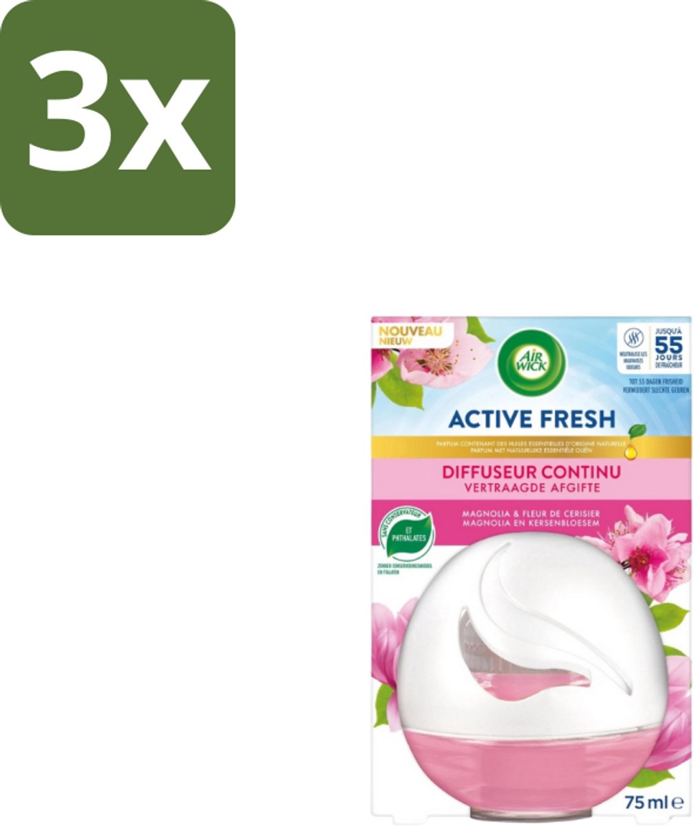 3 x Air Wick – Luchtverfrisser – Deco Sphere Magnolia & Kersenbloesem – 75 ml - Luchtverfrisser - Geur - Bloemige Geur - Magnolia - Kersenbloesem