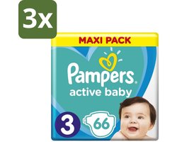 3 x Pampers – Luiers – Active Baby Dry Maat 3 – 66 Luiers - Baby Luier - Droge Luier - Vochtabsorptie - Superabsorberende Kern - Luier Voor Baby