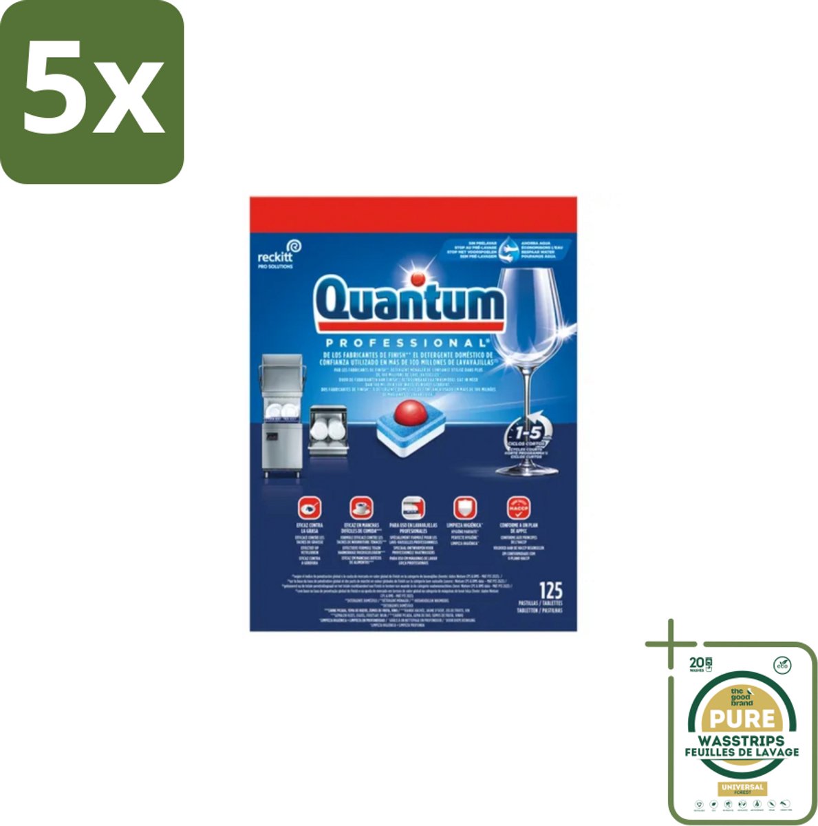 5 x Finish – Vaatwastabletten – Quantum Pro All-in-One – 125 Capsules - Grootverpakking - Vaatwastabletten - Professionele Vaatwasser - Korte Wascycli - Reinigingskracht - Hygiëne