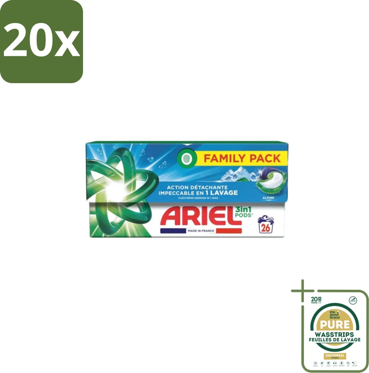 20 x Ariel – Pods 3in1 – Alpine – 26 wasbeurten - Grootverpakking - Ariel 3in1 Pods Alpine - Wasmiddel 26 Wasbeurten - Kleurbehoud Wasmiddel - Frisse Geur Wasmiddel - Compacte Pods