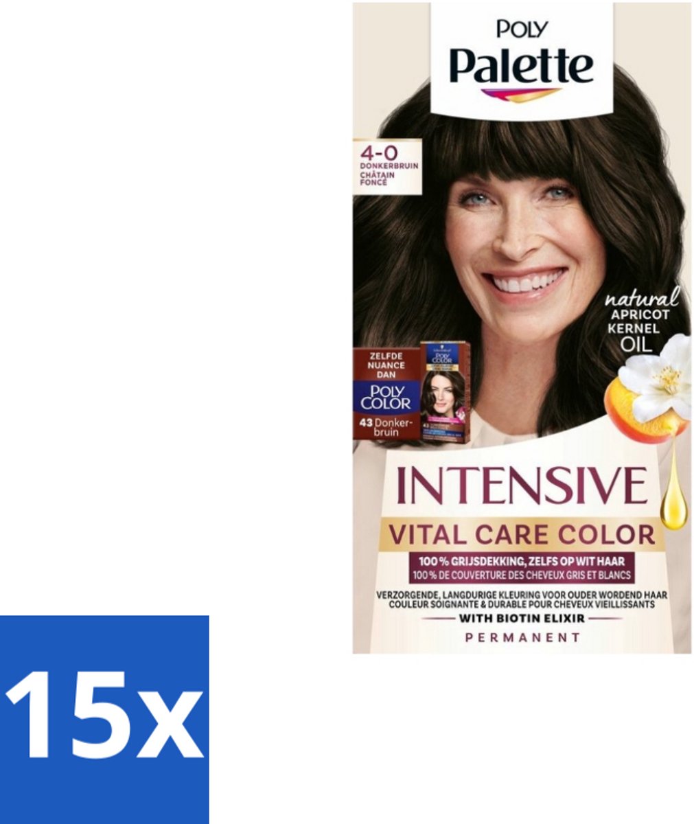 15 x Poly Palette – Haarverf – 4-0 Donkerbruin – 115 ml - Haarkleur - Haarkleuring - Grijsdekking - Donkerbruin - Haarverzorging