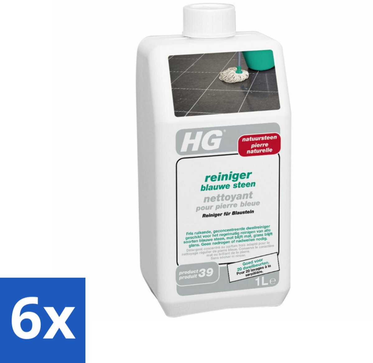 6 x HG Blauwe Steen Reiniger 1 liter - Blauwe Steen Reiniger - Natuursteen Reiniger - Hardstenen Reiniger - Vloerreiniger - Dweilreiniger