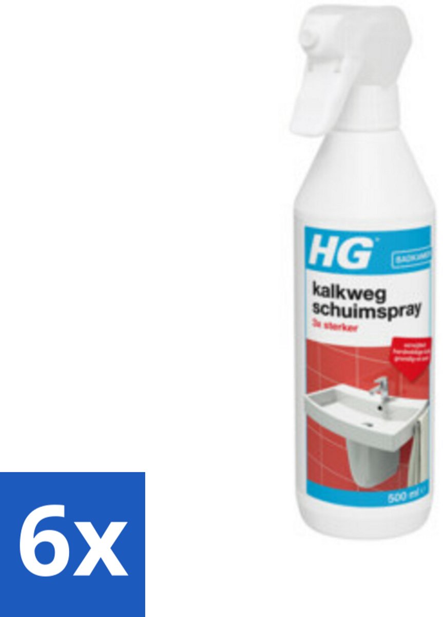 6 x HG Kalkweg Schuimspray 3x Sterker 500 ml - Kalkverwijderaar - Kalkreiniging - Badkamerschoonmaak - Schimmelreiniging - Badkamervuil