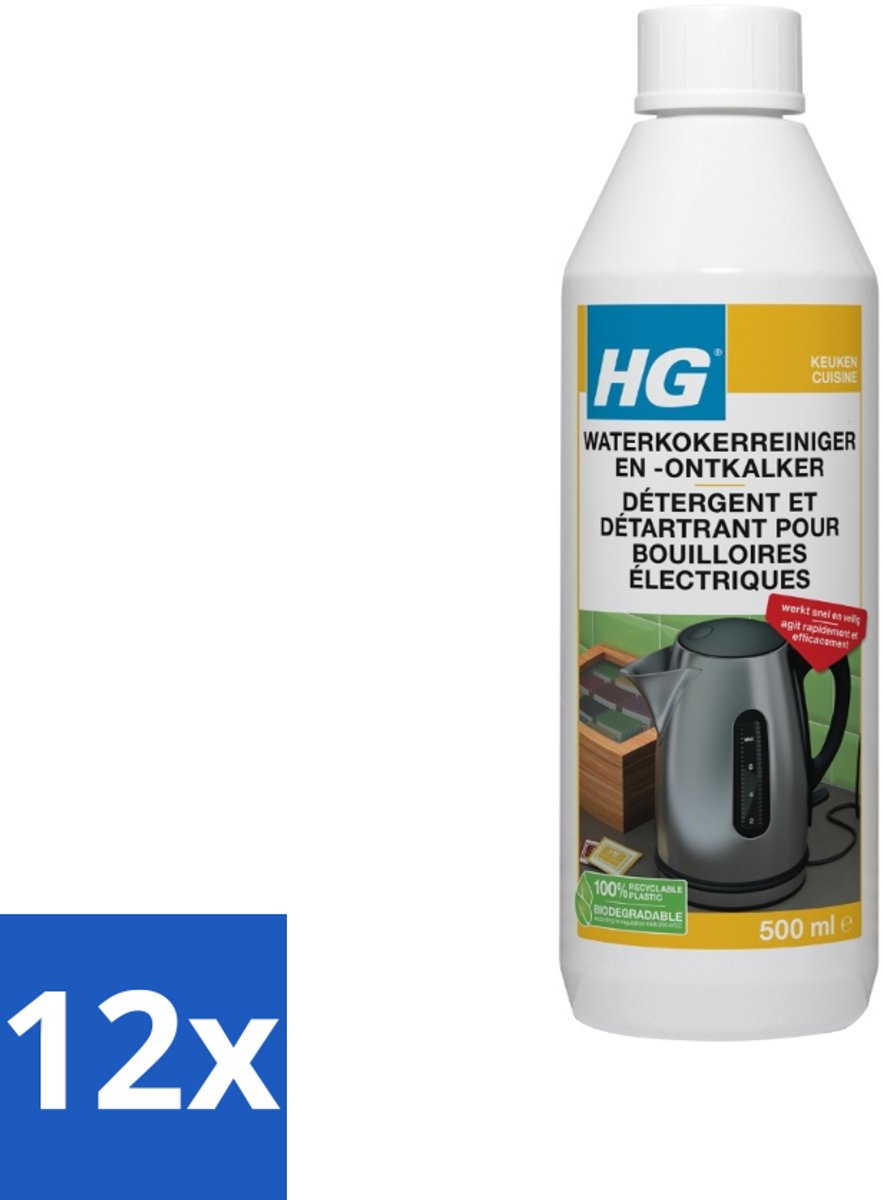 12 x HG Waterkokerreiniger En -ontkalker 500 ml - Waterkoker Reiniger - Ontkalker Waterkoker - Kalkaanslag Verwijderen - Waterkoker Schoonmaken - HG Waterkokerreiniger
