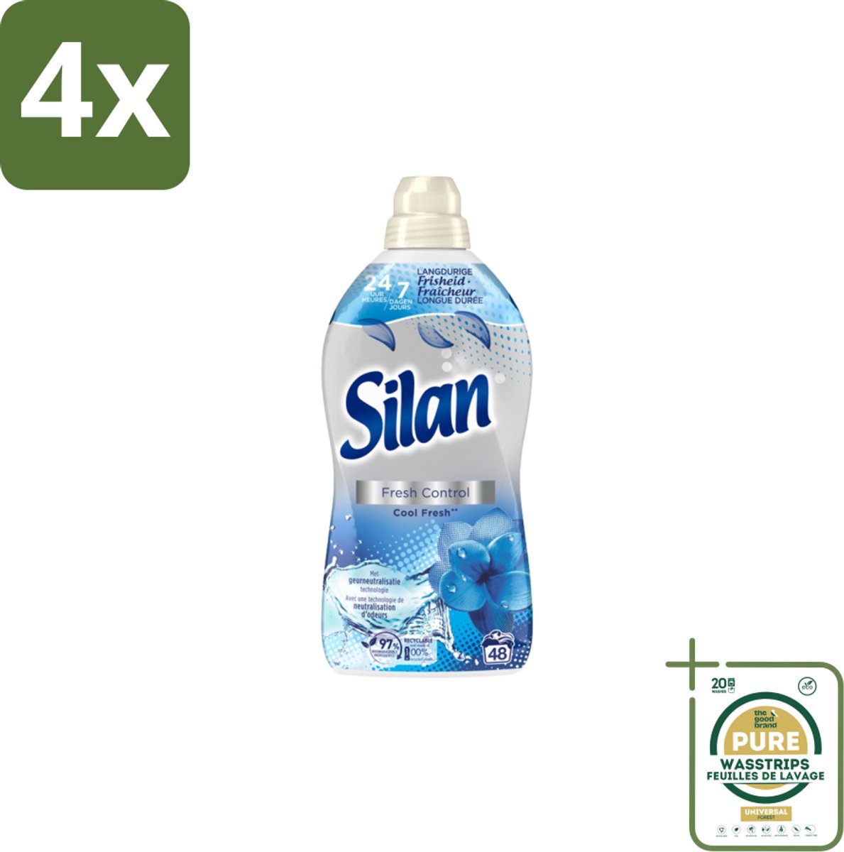 Silan – Wasverzachter – Fresh Control Cool Fresh – 1056 ml - Voordeelverpakking - 4 stuks - Kleding verzorgen - Koele geur
