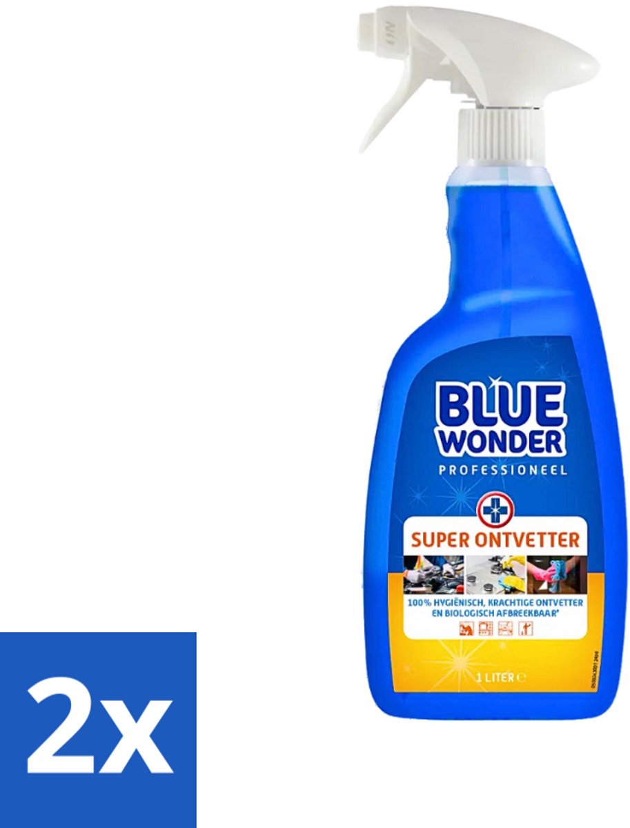 2 x Blue Wonder Professionele Superontvetter Spray 1 liter - Superontvetter - Ontvetter Spray - Keukenreiniger - Badkamerrreiniger - HG