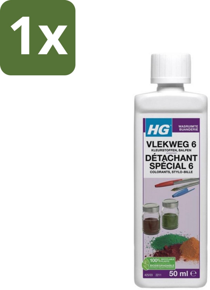 1 x HG - Wasruimte - Vlekweg 6 - Kleurstoffen & Balpen - 50 ml - Vlek Weg - Kleurstof Weg - Balpen Weg - Bier Weg - Likeur Weg