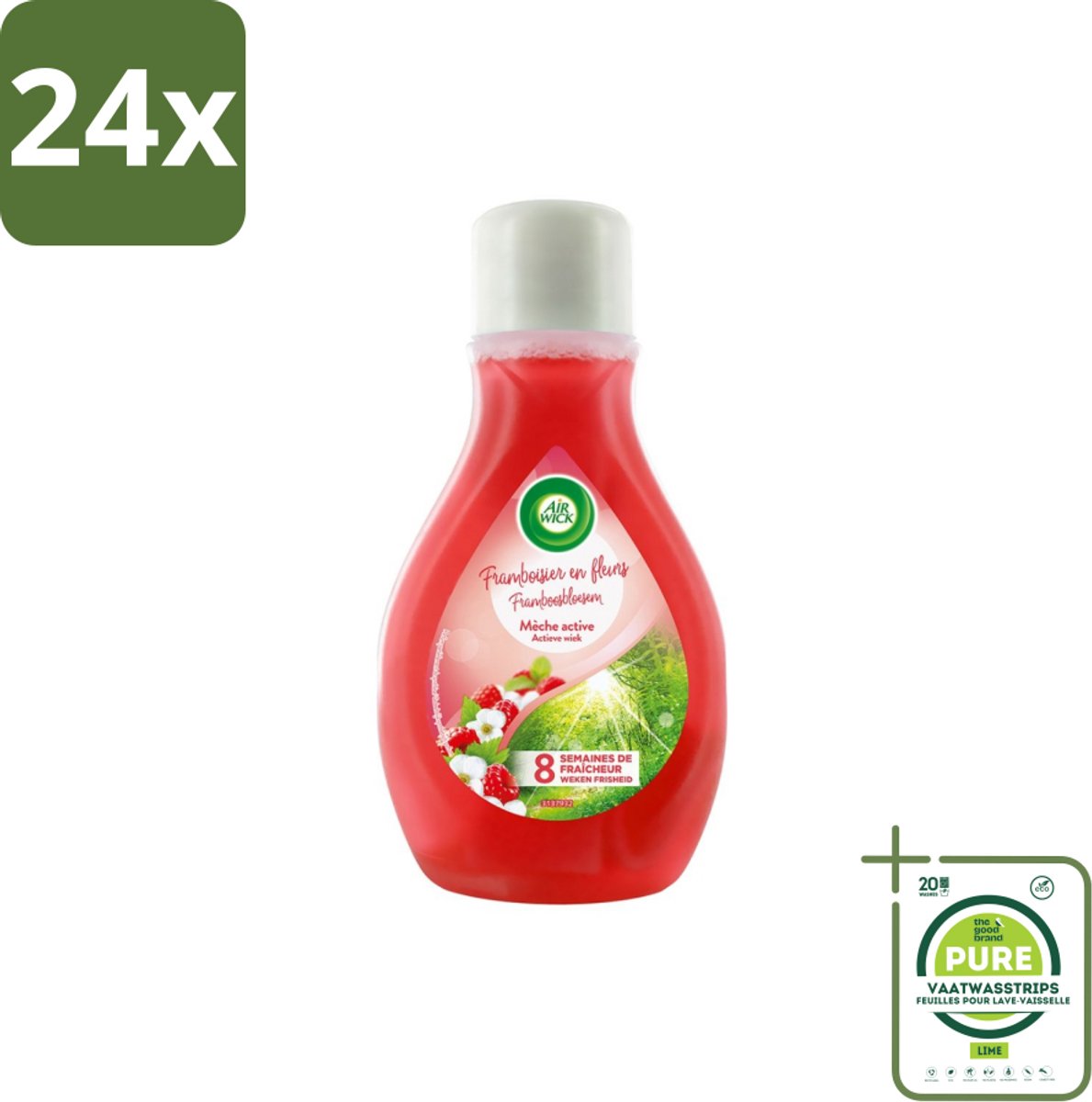 Air Wick – Luchtverfrisser – Actieve Wiek Framboos & Bloesem – 375 ml - Voordeelverpakking - 24 stuks - Luchtverfrisser - Geur