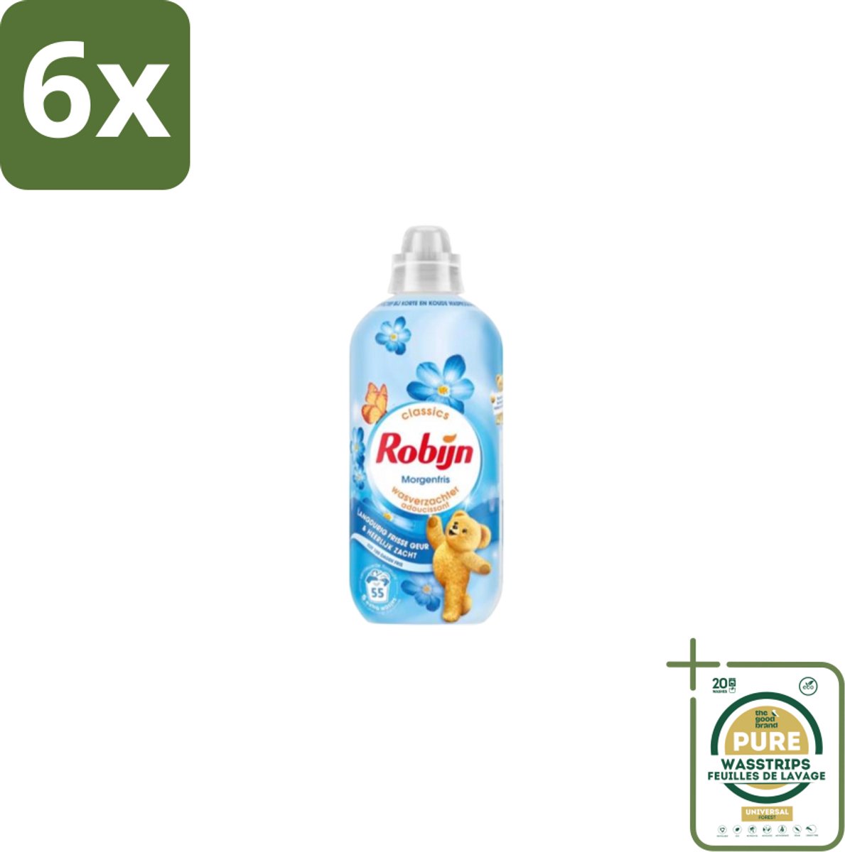 Robijn – Wasverzachter – Morgenfris – 1,1 L - Voordeelverpakking - 6 stuks - Wasverzachter voor kleding - Wasverzachter fris