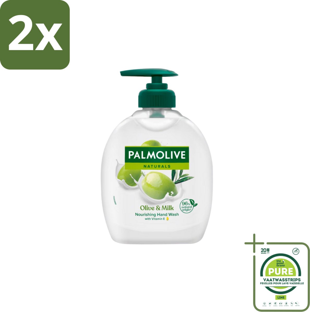 Palmolive Handzeep Naturals Olijf Melk 300 ml - Voordeelverpakking - 2 stuks - Handzeep melk en olijf - Handen reinigen