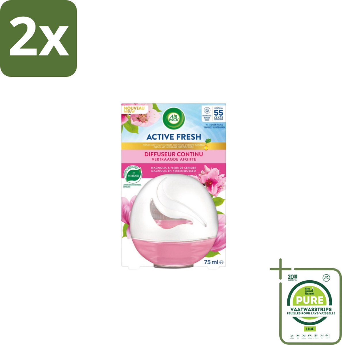 Air Wick – Luchtverfrisser – Deco Sphere Magnolia & Kersenbloesem – 75 ml - Voordeelverpakking - 2 stuks - Luchtverfrisser - Geur