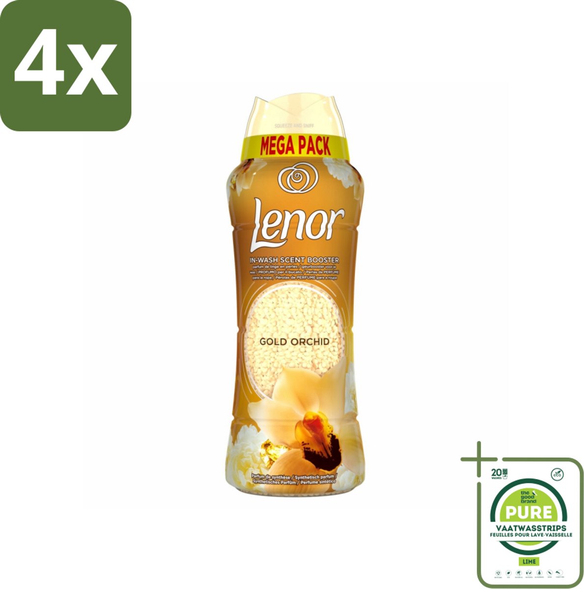 Lenor – Geurparels – Gouden Orchidee – 570 g - Voordeelverpakking - 4 stuks - Geurparel - Wasgeur