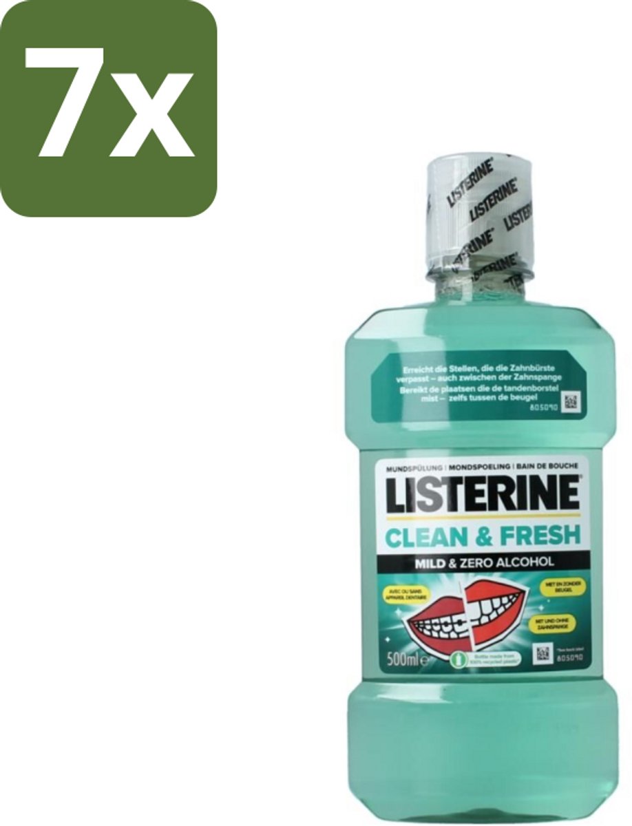 Listerine – Mondwater – Clean & Fresh – Zonder alcohol – 500 ml - Bulkverpakking - 7 stuks