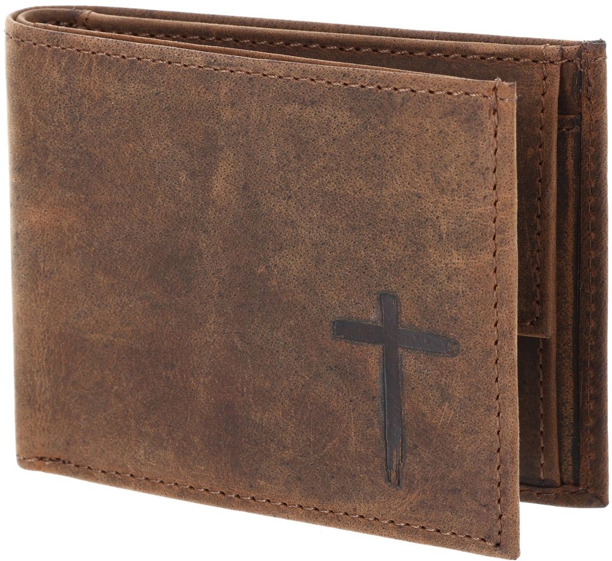 oxmox Leren portemonnee Leather RFID Protect Pocketbörse Freedom Cross Embossed Vintage Dark Brown donkerbruin