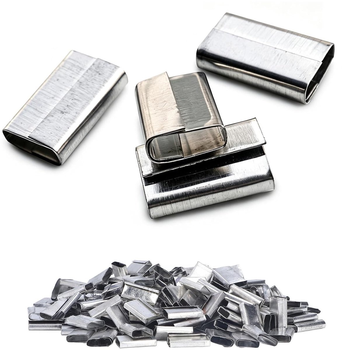 Verstelbare strapping banden en sluitclips voor verpakking, 1 kg staalbanden, PP en metalen clips