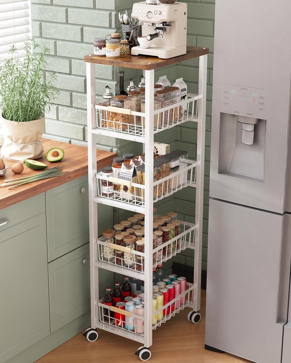 Mobiele Keukenwagen met 5 Planken, Praktische Opslagoplossing voor Keuken en Eetkamer