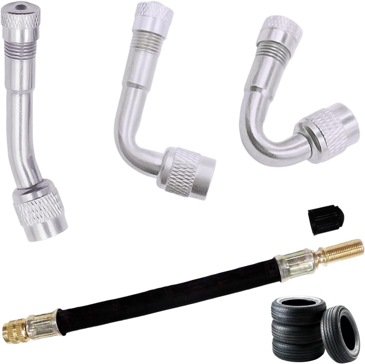 Ventielverlenging voor auto en fiets - 4 stuks ventieladapters en ventieldoppen voor motorfiets (verchroomd)