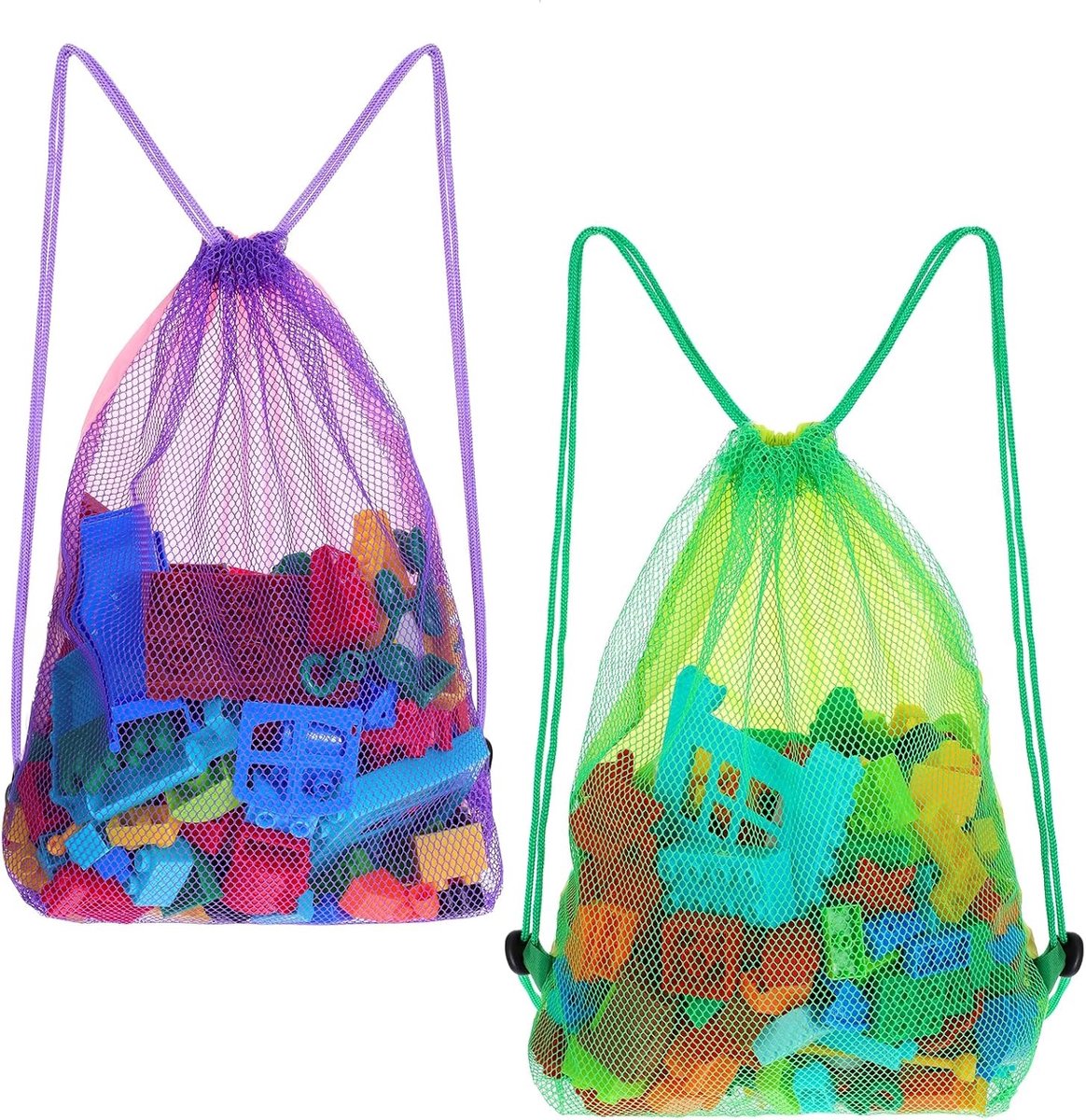 Mesh Reiszak voor Zand Speelgoed - 2 Stuks met Trekkoord, Ideaal voor Strandspullen en Schelpenverzameling, Perfect voor Vakantie en Stranduitjes