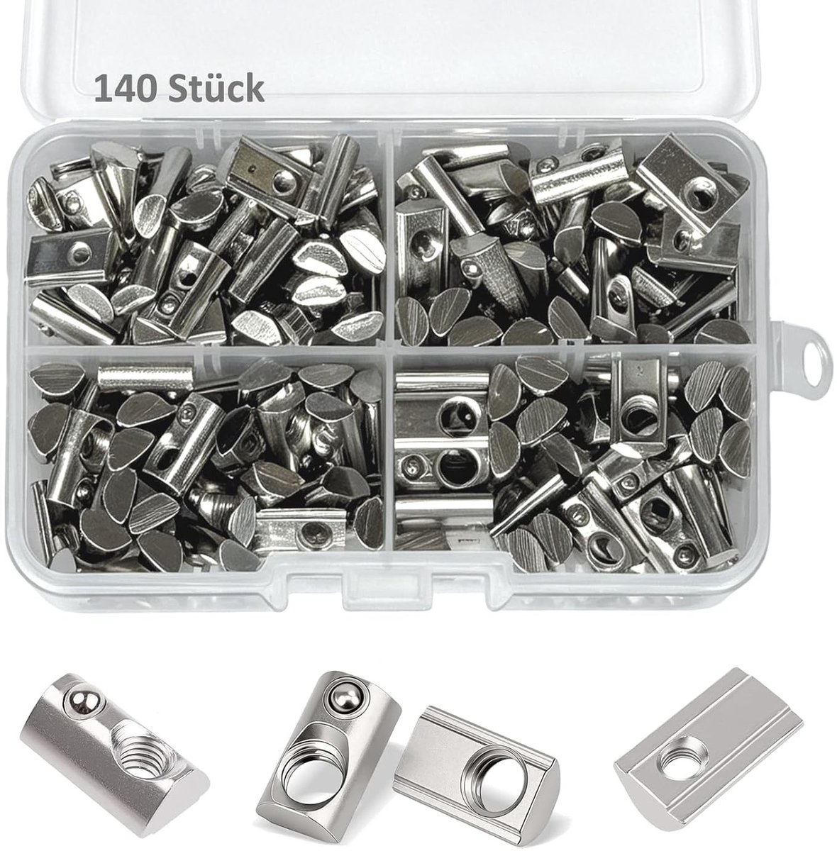 140 Stuks Grooving Bricks voor M3 M4 M5 M6 - Carbon Staal Slide Nut met Veerbal voor Aluminium Profiel en 3D Printer CNC Freesprojecten