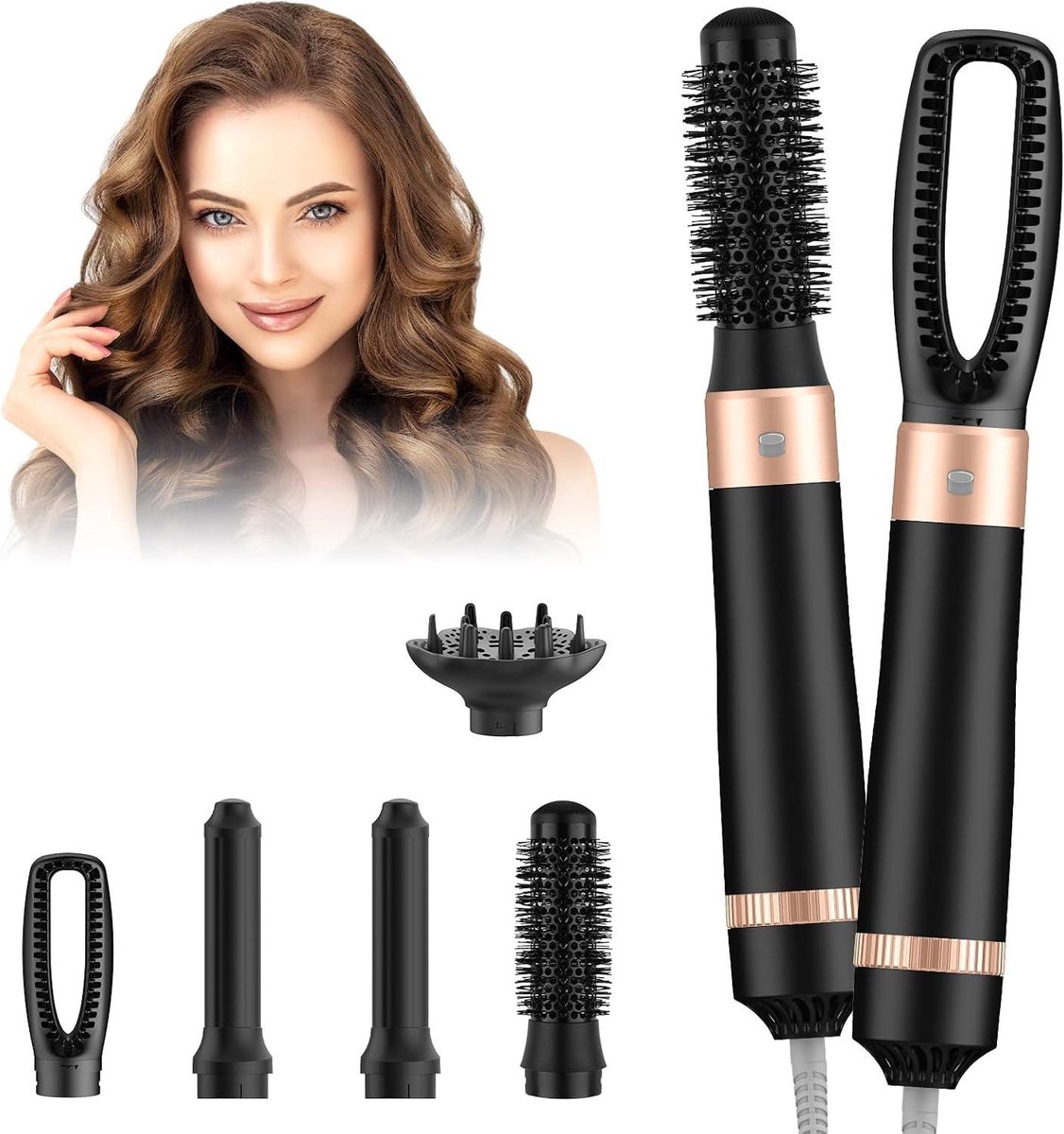 Haarstyler Set - Luchtborstel Krultang - Haar Stylen - 5-in-1 Multifunctioneel - 1000 W - Zwart