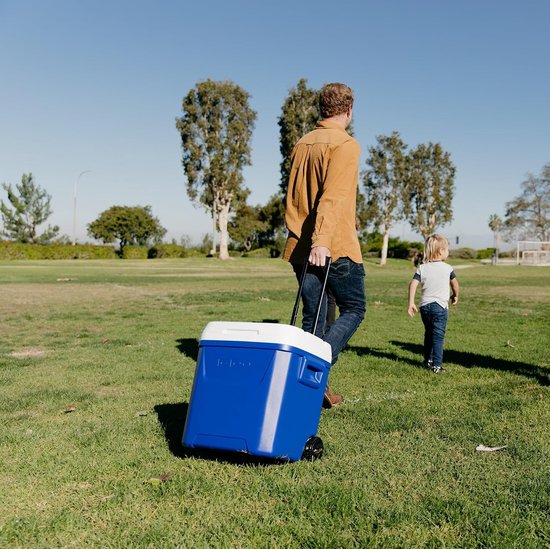Passieve Koelbox - Geïsoleerde Box - Buitenactiviteiten - Trekstang & Wielen - 56 Liter - Blauw — afbeelding 2