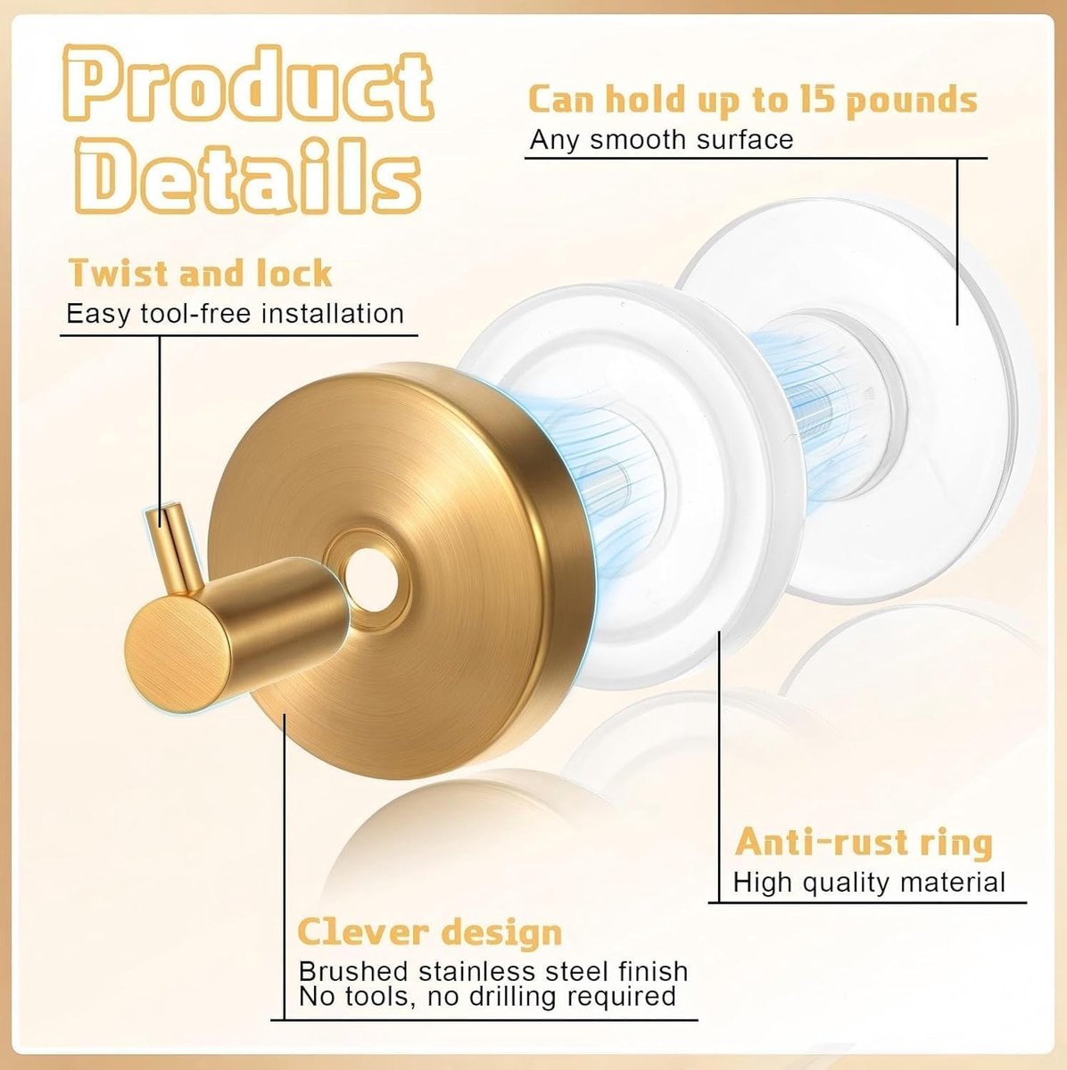 Set van 2 RVS Zuignap Haken - Waterdichte Handdoek Houders zonder Boren, Sterke Haken voor Douche, Badkamer en Keuken, Ideaal voor Glasdeuren en Decoratie