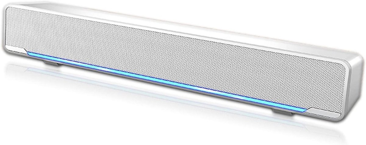 Stereo Soundbar - PC Luidspreker - Muziek Luisteren - Blauw LED Ademlicht - 32 cm - Zwart
