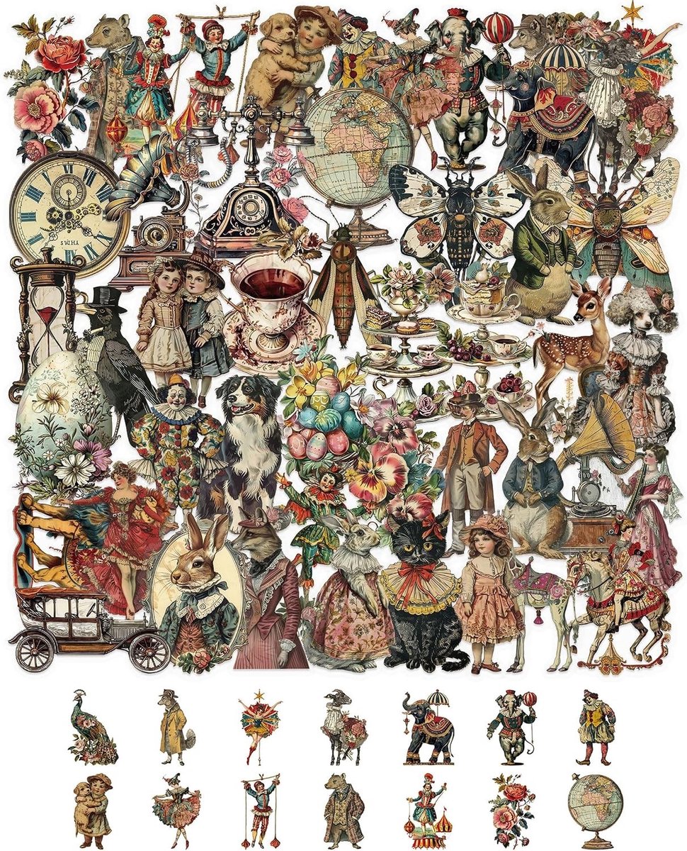 50 stuks vintage meisjes stickers, waterdichte doorzichtige plakjes voor laptop, skates, scrapbook, motor, koffer en fiets, ideaal als cadeau voor meisjes