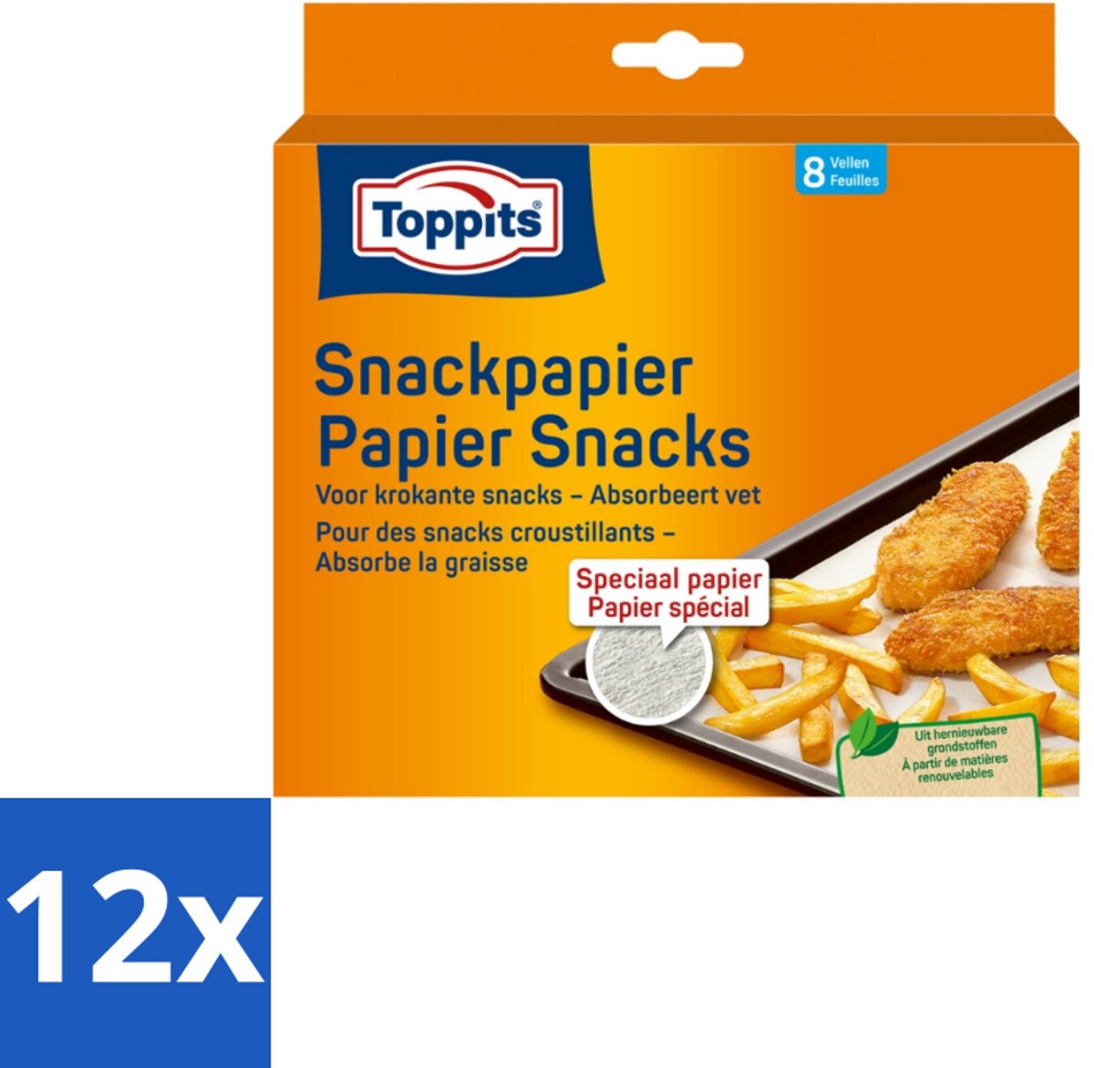 12 x Toppits – Snackpapiervellen – 8 Zakjes - Snackpapier - Snackpapier Vellen - Snackpapier Voor Broodjes - Snackpapier Voor Sandwiches - Snackpapier Voor Eten