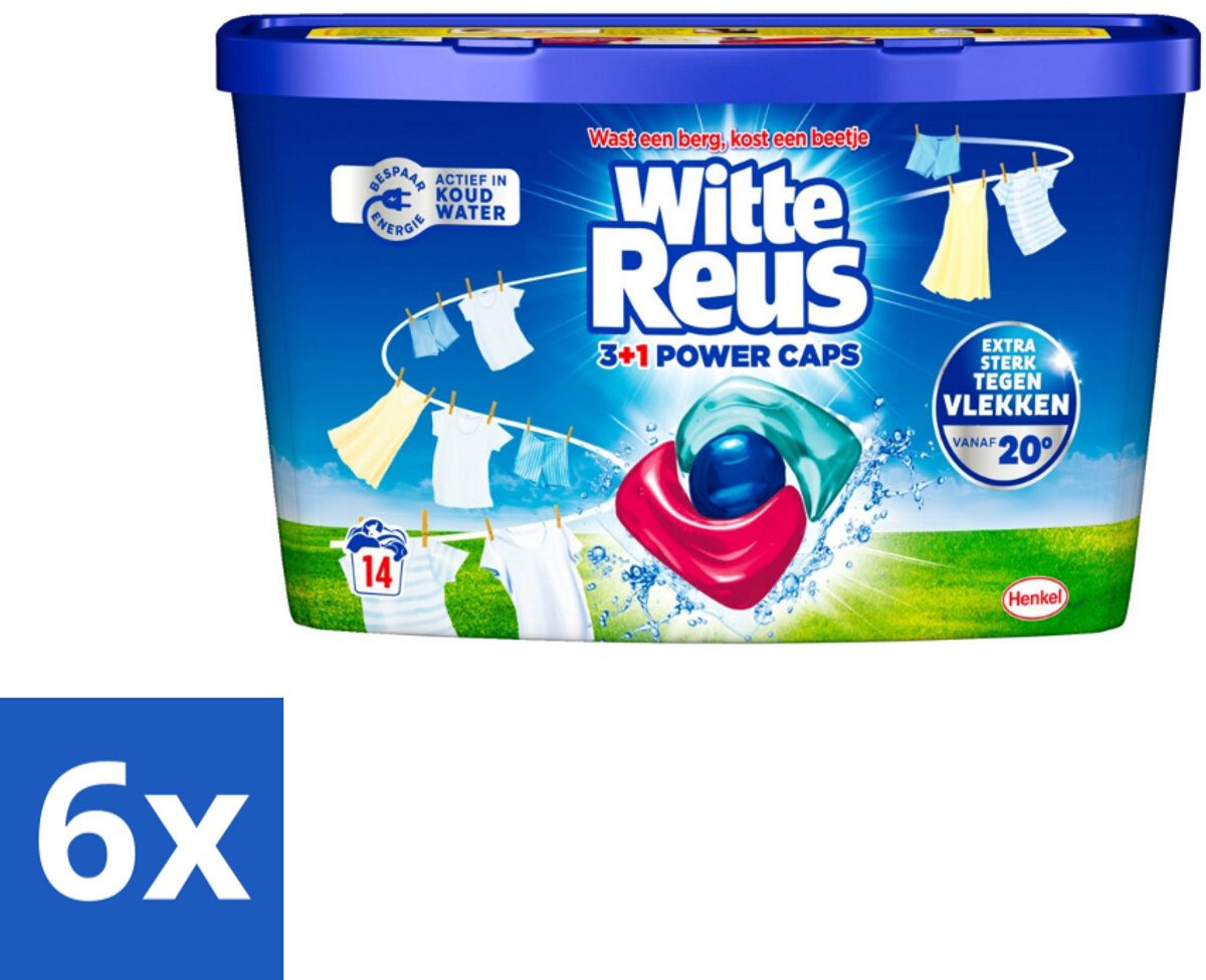 6 x Witte Reus - Wasmiddel - Power Caps 3+1 - 14 Capsules - Wasmiddel - Wascapsule - Reinigingscapsule - Witte Wasmiddel - Krachtige Wasmiddel