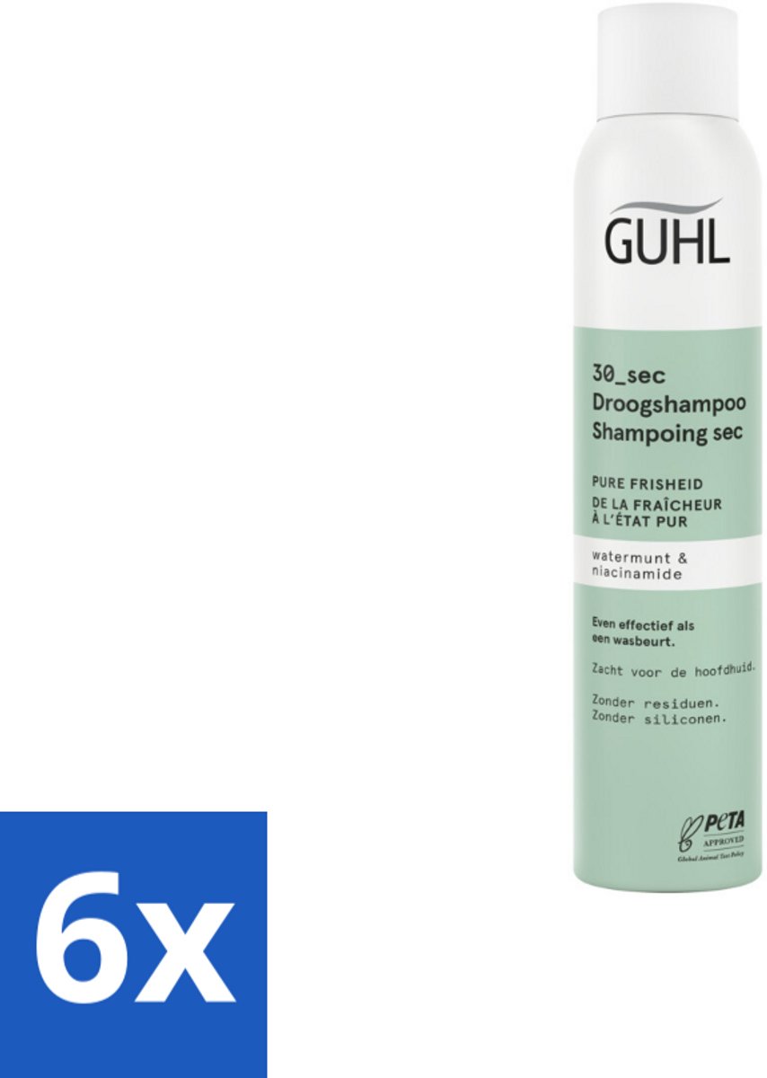 6 x Guhl – Droogshampoo – Pure Frisheid 30 sec – 200 ml - Droogshampoo - Fris Haar - Schoon Haar - Watermunt - Niacinamide