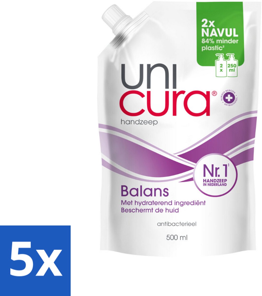 5 x Unicura – Vloeibare Handzeep Navulling – Balans – 500 ml - Kabel - Kabels - Kabelsysteem - Kabelsysteem