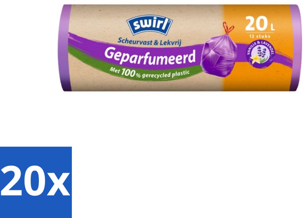 20 x Swirl – Pedaalemmerzakken – Trekband Geparfumeerd – 20 L – 12 zakken - Koffiezetapparaat