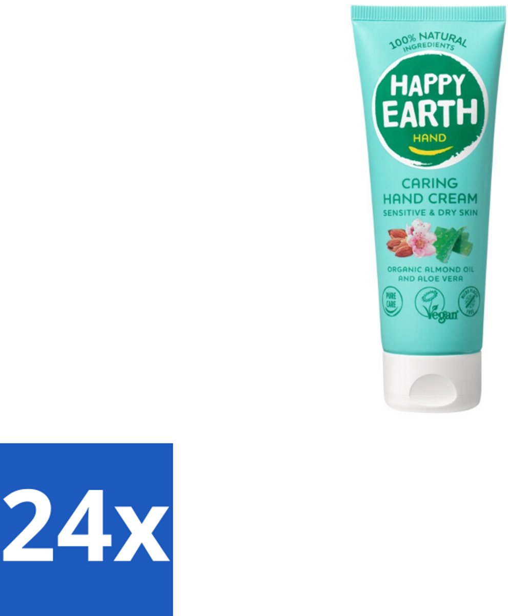 24 x Happy Earth – Handcrème – 100% Natuurlijk – 75 ml - Natuurlijke Handcrème - Vegan Handcrème - Handverzorging - Droge Handen Verzorgen - Huidvriendelijke Crème