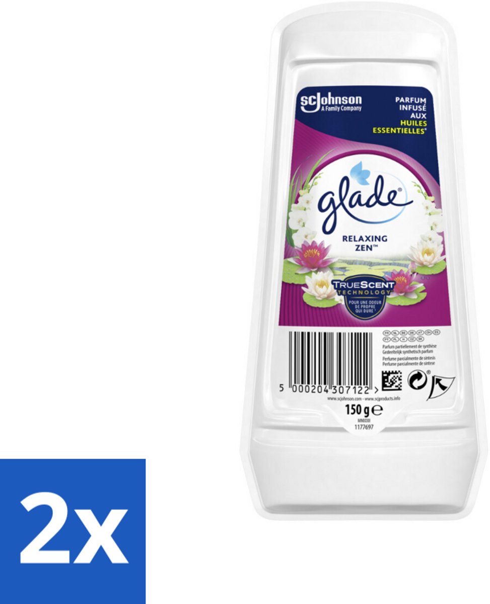 2 x Glade – Luchtverfrisser Gel – Relaxing Zen – 150 g - Luchtverfrisser - Ontspannende Geur - Frisse Geur - Geur Neutraliseren - Essentiële Oliën