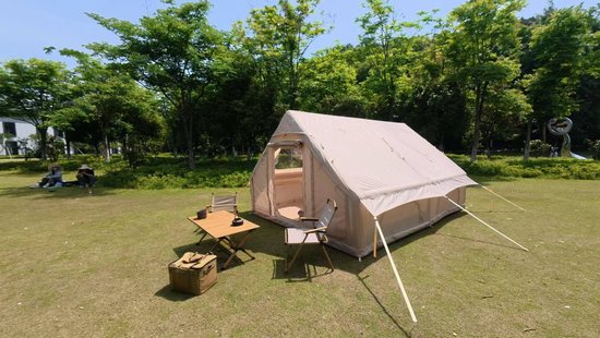 MODENUIT Opblaasbare Tent 300 x 400 x 200 cm - 7-8 Personen - Met Handpomp - Voor Kamperen - Katoen - Beige — afbeelding 3