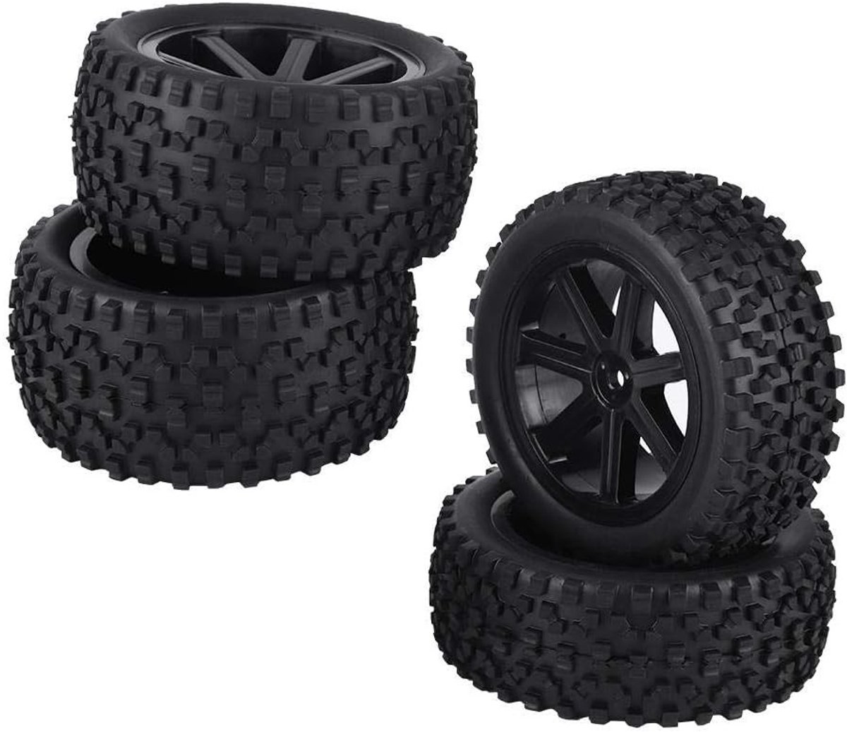 Set van 4 Rubber Banden voor 1/10 RC Auto's en Trucks - Geschikt voor Buggy's en Offroad Voertuigen, Zwart