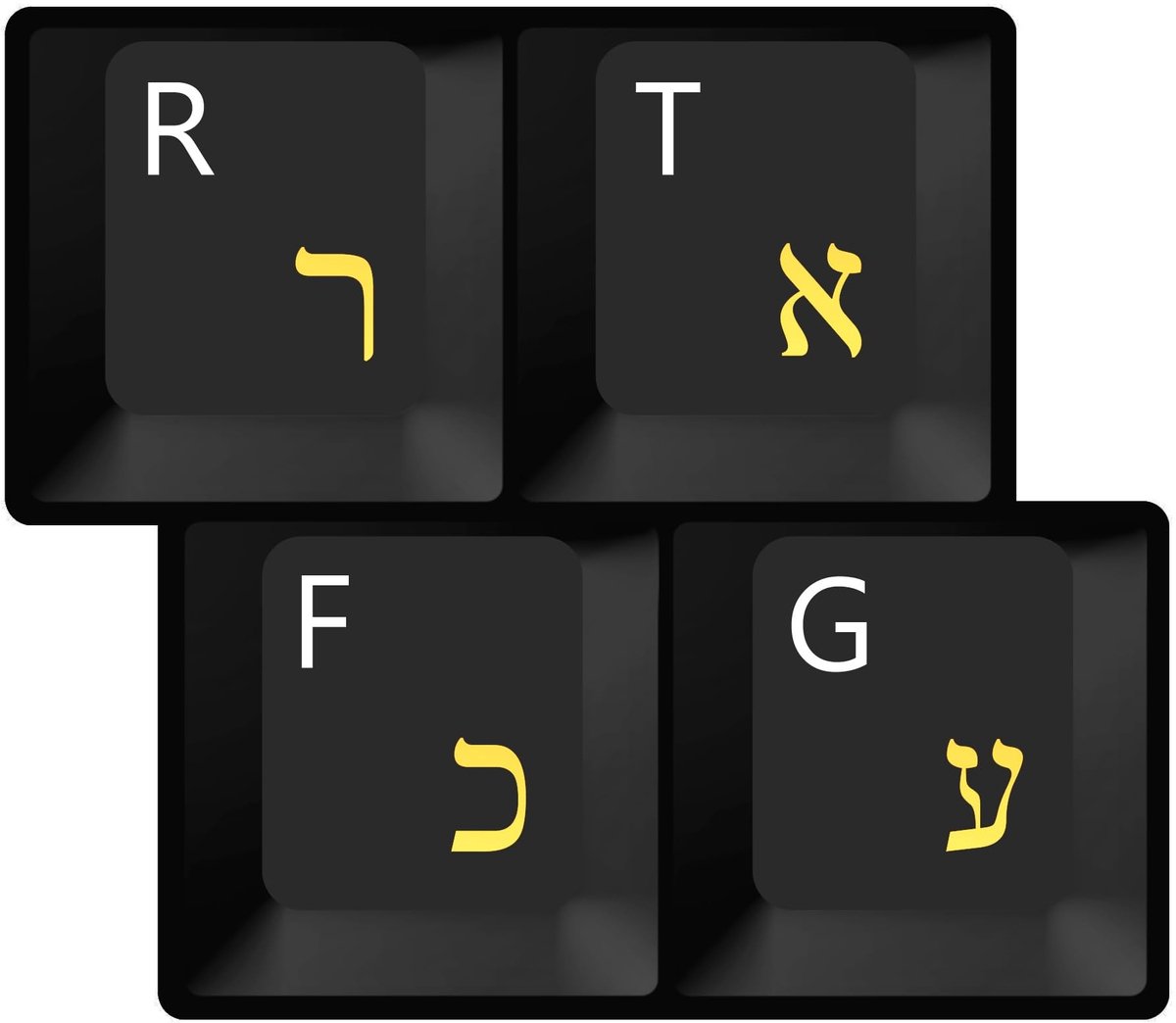Elzusha - Hebreeuwse Keyboard Stickers - Geel op Transparante Achtergrond