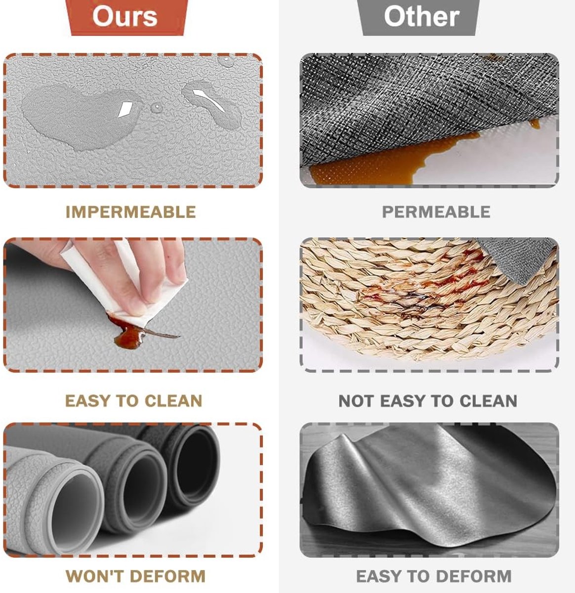 Elzusha - Set van 6 Silicone Placemats met Coasters - Hittebestendig en Antislip (Lichtgrijs)