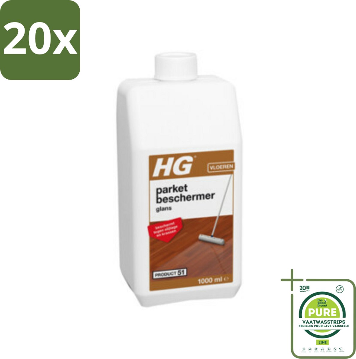 20 x HG Parket Beschermer Glans 1 liter - Grootverpakking - Parket Beschermer - Vloeren Bescherming - Parket Onderhoud - Glanslaag - Anti-slip