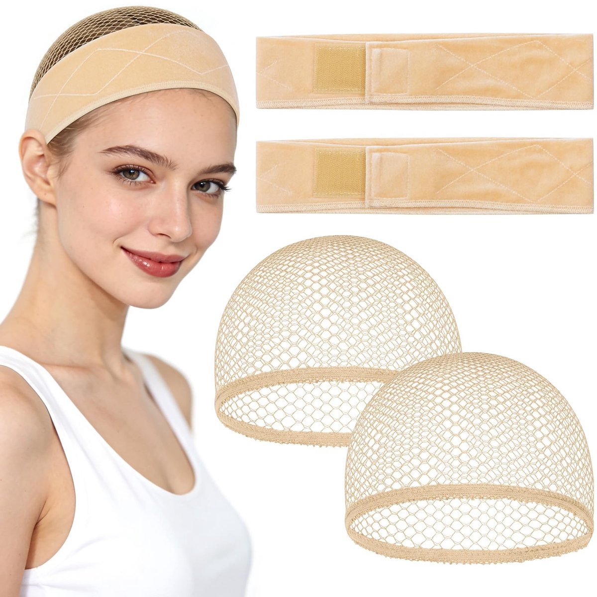 Elzusha - Antislip Pruikband met Pruikkapje - Verstelbare Fluweel Pruikband, 4 Stuks