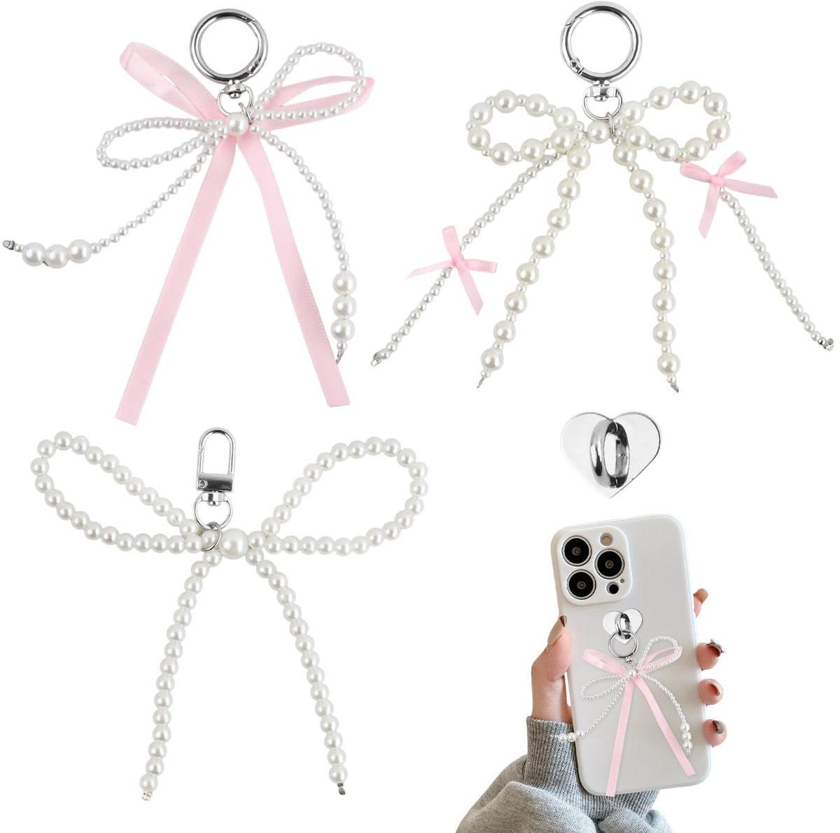 Elzusha - Set van 3 Elegante Parelsleutelhangers met Sticker