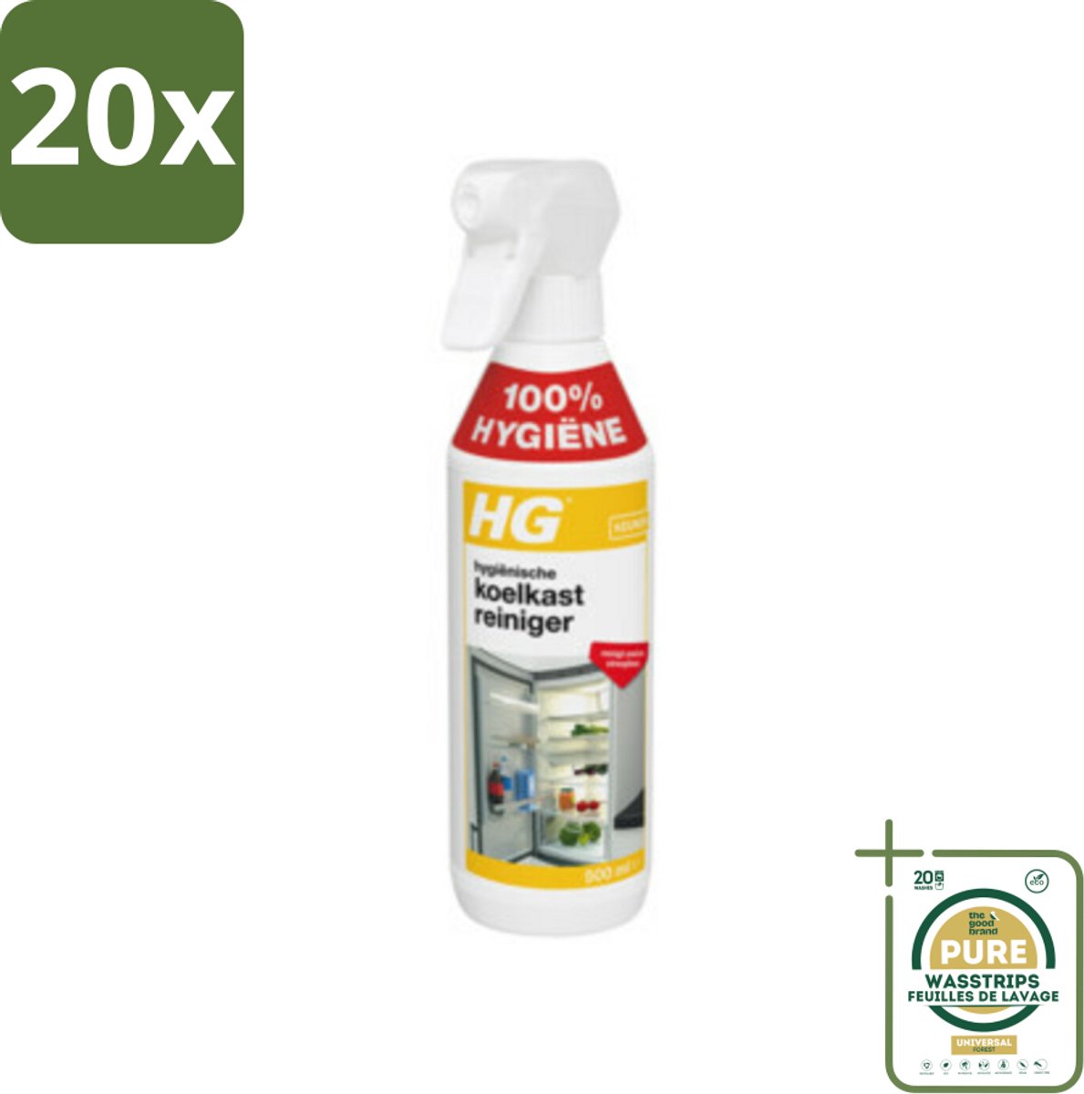 20 x HG Hygienische Koelkast Reiniger 500 ml - Grootverpakking - Koelkast Reinigen - Koelkast Reinigingsmiddel - Hygiënische Koelkastreiniger - Koelkast Reinigen Zonder Afspoelen - Koelkast Reinigen Snel