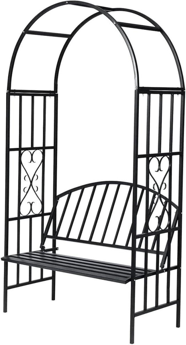 Rozenboog met bank - Tuinprieel metaal - Decoratieve tuin - Inclusief zitje - 152 x 57 x 15 cm - Zwart