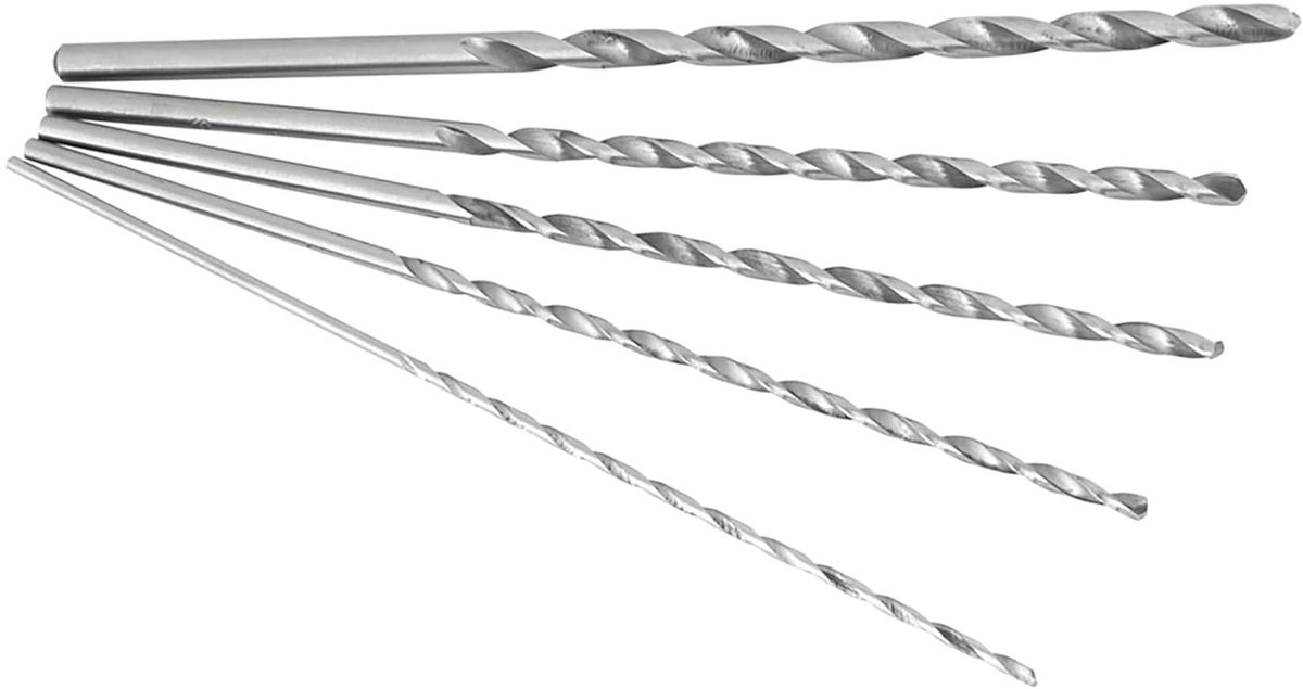 Set van 5 Spiral Boorbits Extra Lang 2 mm, 3 mm, 4 mm, 5 mm - Precisie, Houtbewerking, Metaalbewerking