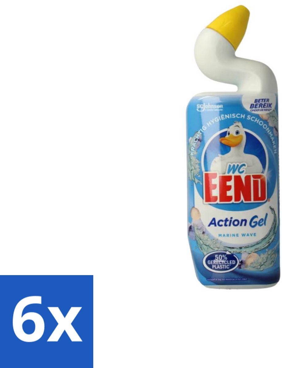 6 x WC Eend – Toiletgel – Action Gel Marine Wave – 750 ml - Toiletreiniger - Reinigen Toilet - Kalkaanslag Verwijderen - Fris Toilet - Oceaangeur
