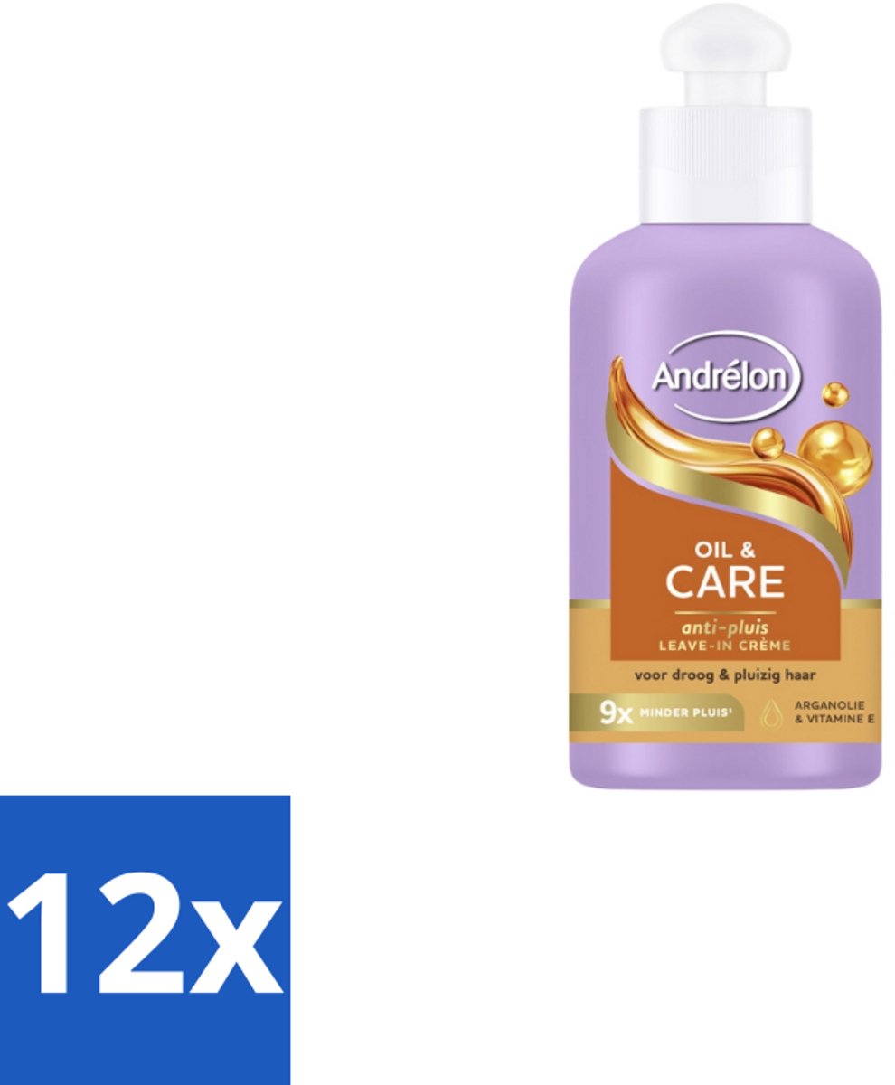 12 x Andrélon Leave-In Creme Oil & Care 200 ml - Haarkruid - Anti-pluis - Voedende Crème - Pluiscontrole - Droog Haar