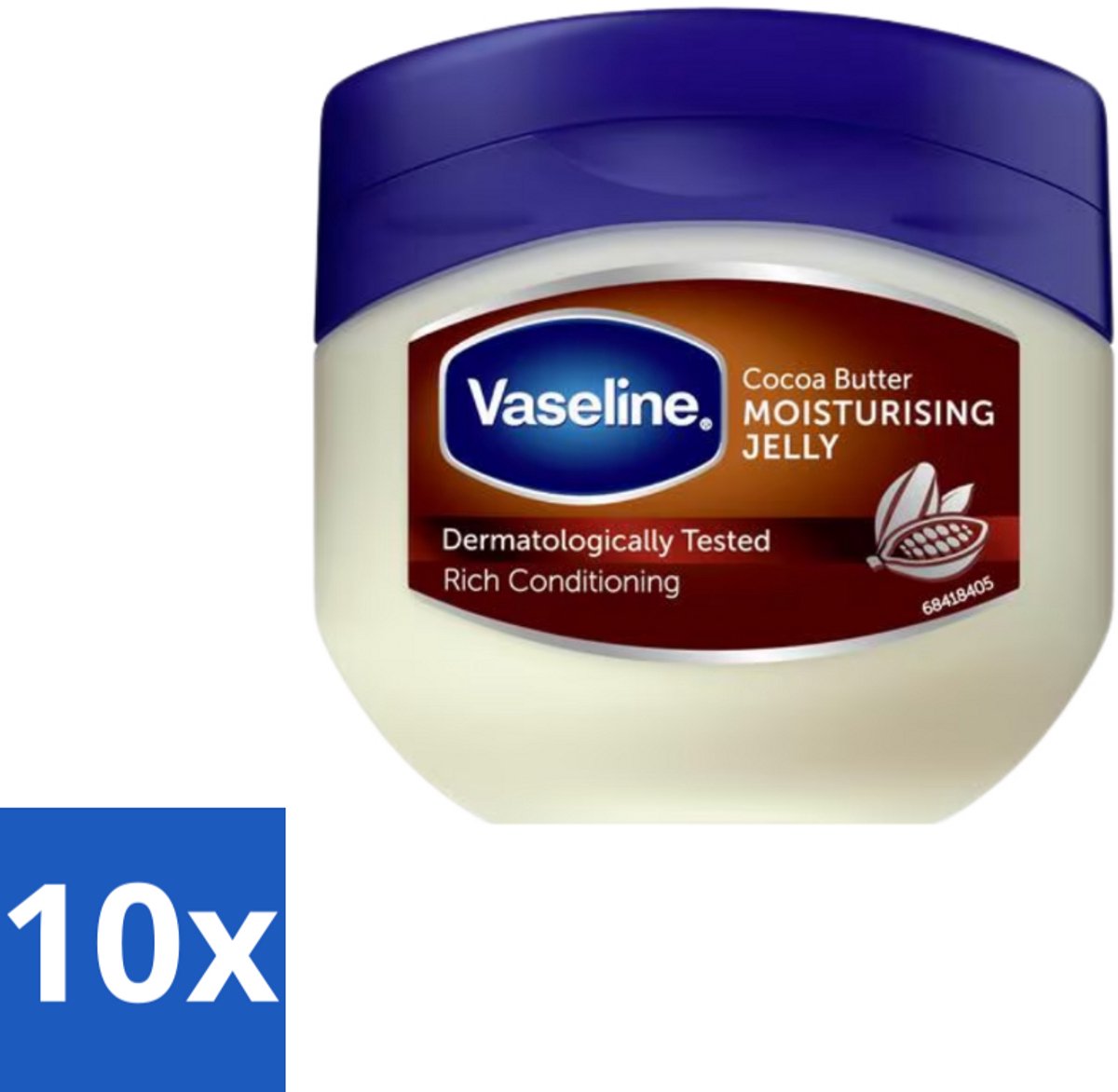 10 x Vaseline – Moisturising Jelly – Cocoa Butter – Verzorgend - 100 ml - Huidverzorging - Vochtigheid - Huidbarrière - Droge Huid - Gevoelige Huid